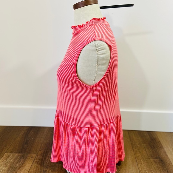 CYBER SALE🕊️Anthropologie Red Striped Sleeveless Babydoll Peplum Top - Picture 3 of 6